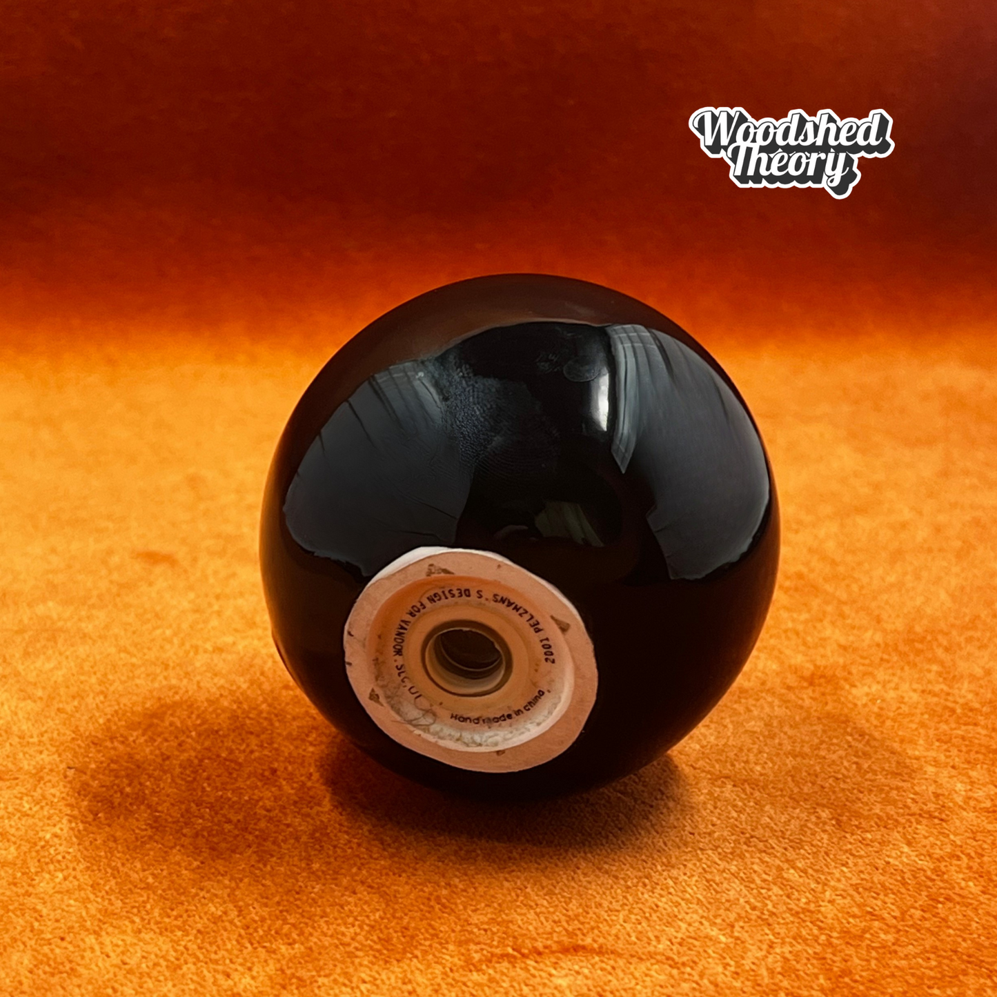 Vintage angry bowling ball pepper shaker with googly eyes from VandoRama Lanes. bottom