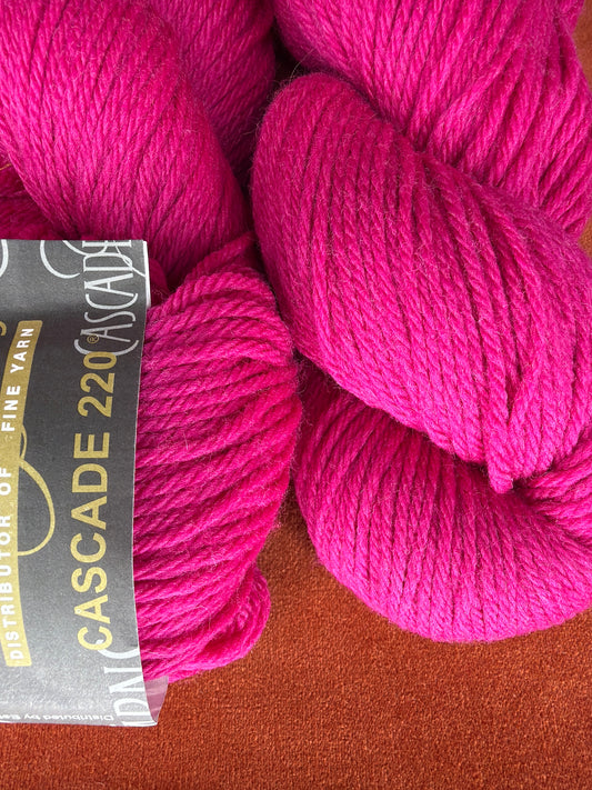 2 Hanks Cascade 220 Col. 7802 Cerise close up