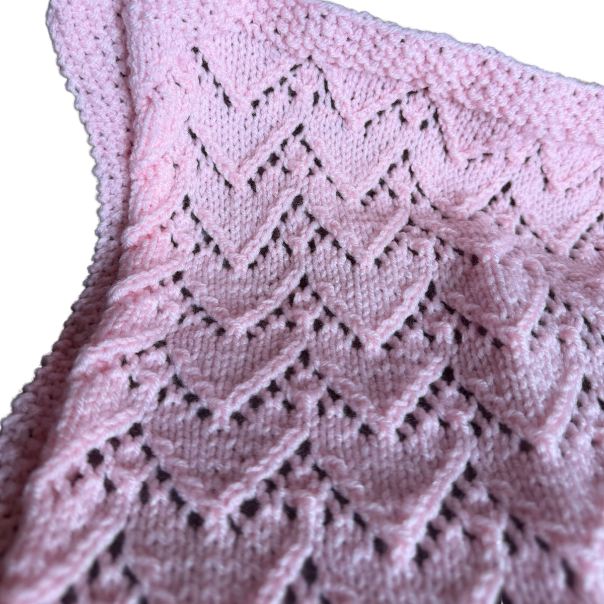 VINTAGE Hand-Knit Pink Hearts Baby Blanket 40"x40"