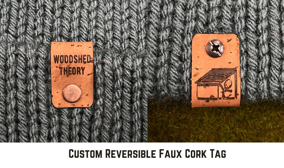 custom reversible faux cork tag example front and back