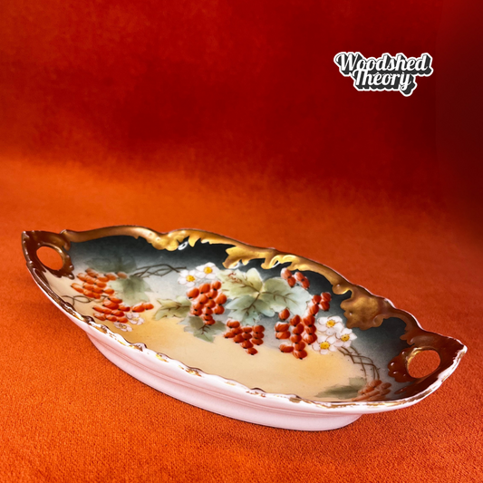 Antique Limoges Hand Painted Plate – Red Currants & White Flowers, Gold Rim, Signed Koby (1896 T&V) side