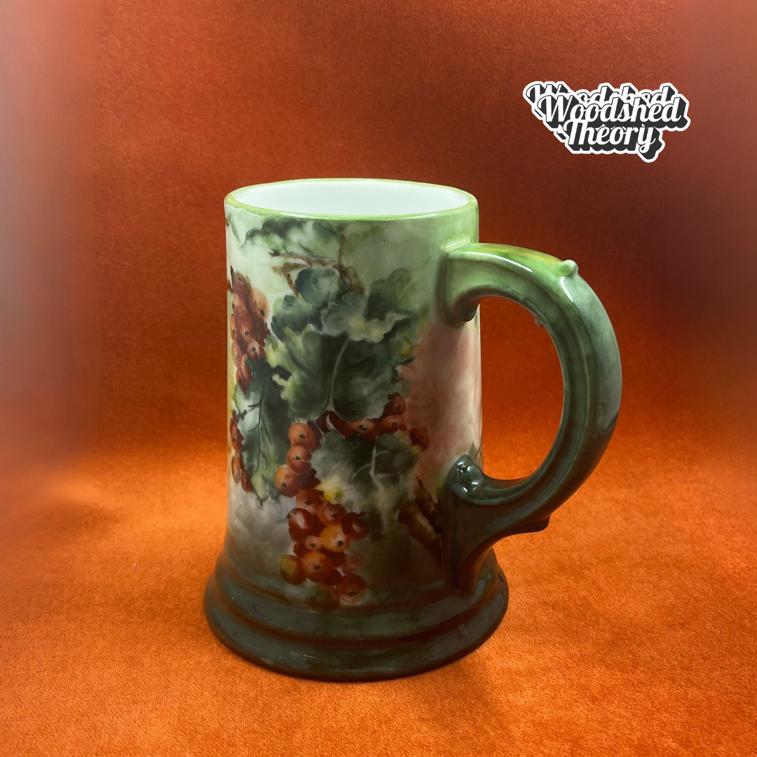 Antique Rosenthal Bavarian Beer Tankard – Hand Painted Red Currants, Early 20th Century handle detail