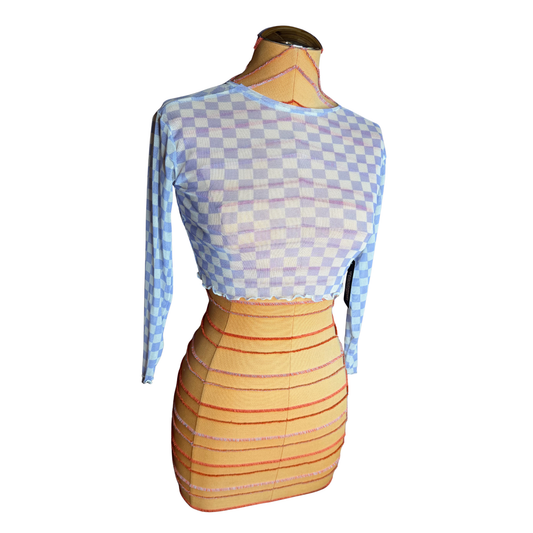 Lavender Check Sheer Cropped Long Sleeve Size M on