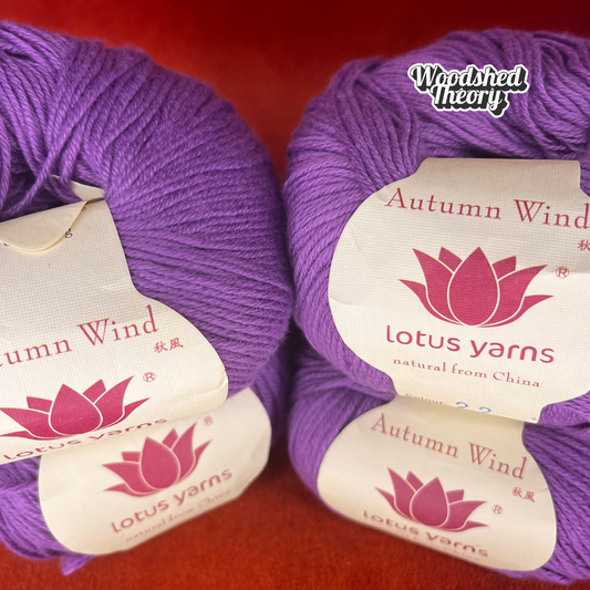 Lotus Yarns Autumn Wind Color 22 – Purple Cotton Cashmere Bundle of 4 Balls close up detail
