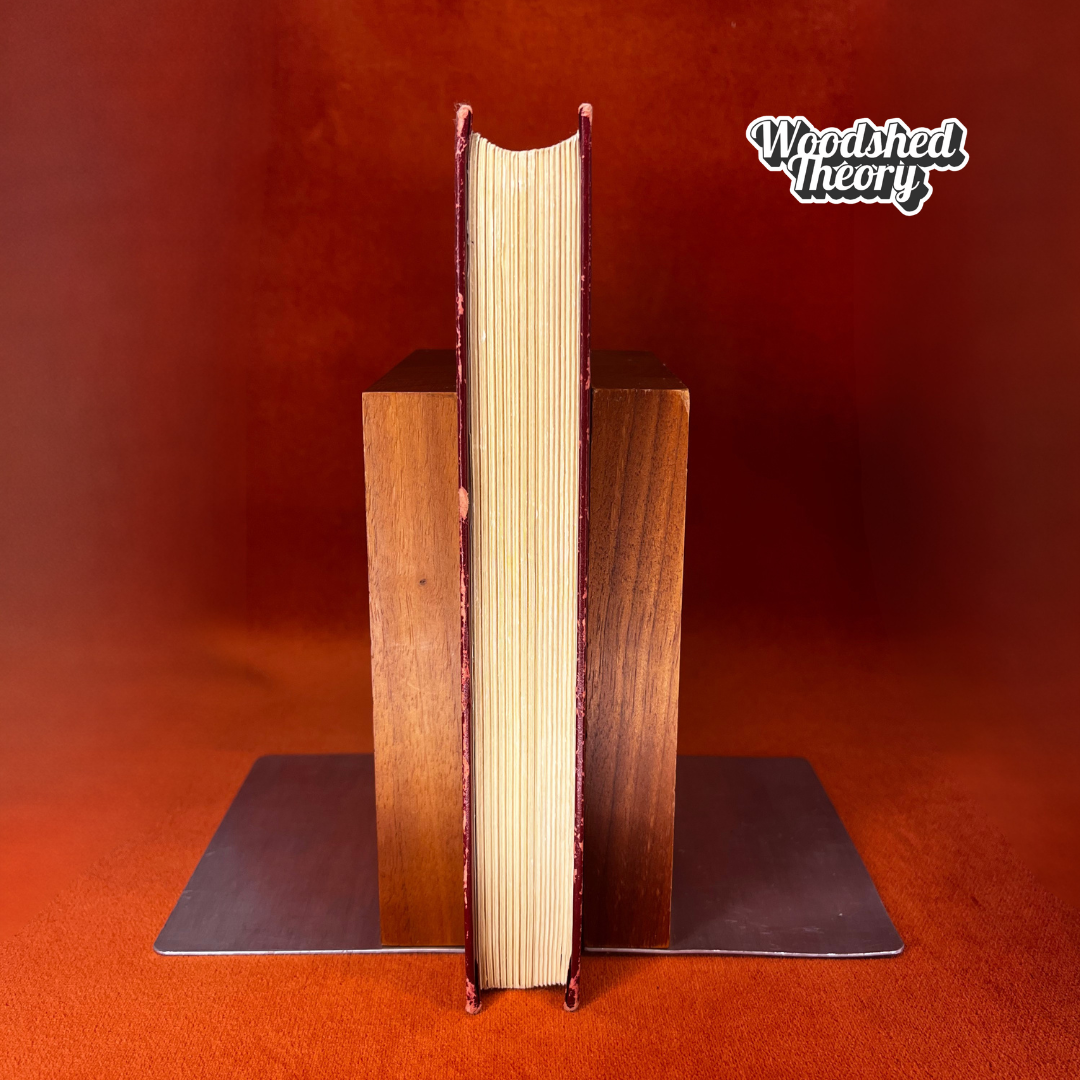 Mid-Century Modern Smokador Bookends – Wood & Silver Metal, Made in USA holding book