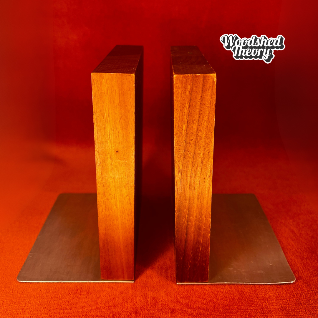 Mid-Century Modern Smokador Bookends – Wood & Silver Metal, Made in USA set