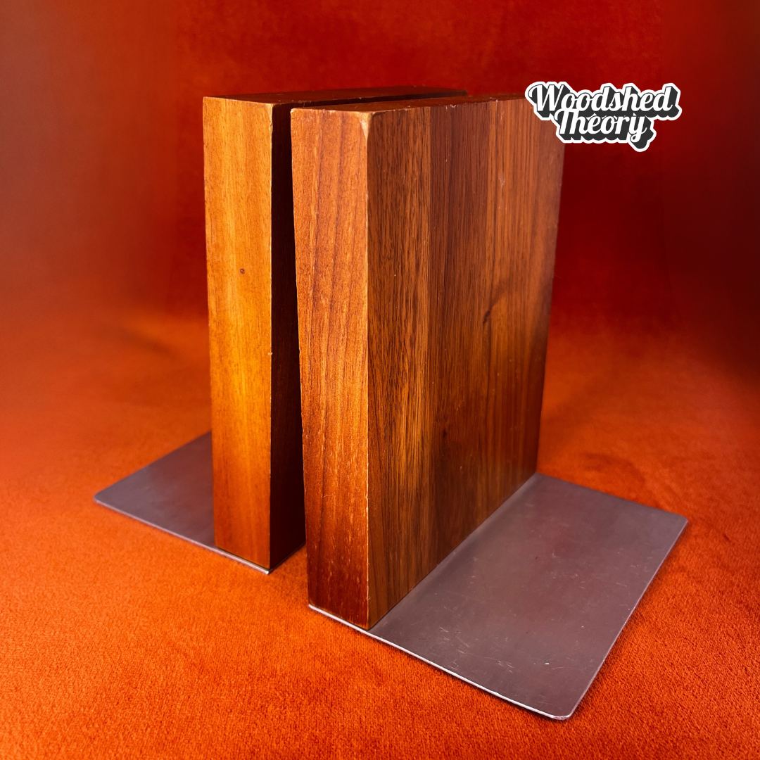 Mid-Century Modern Smokador Bookends – Wood & Silver Metal, Made in USA side