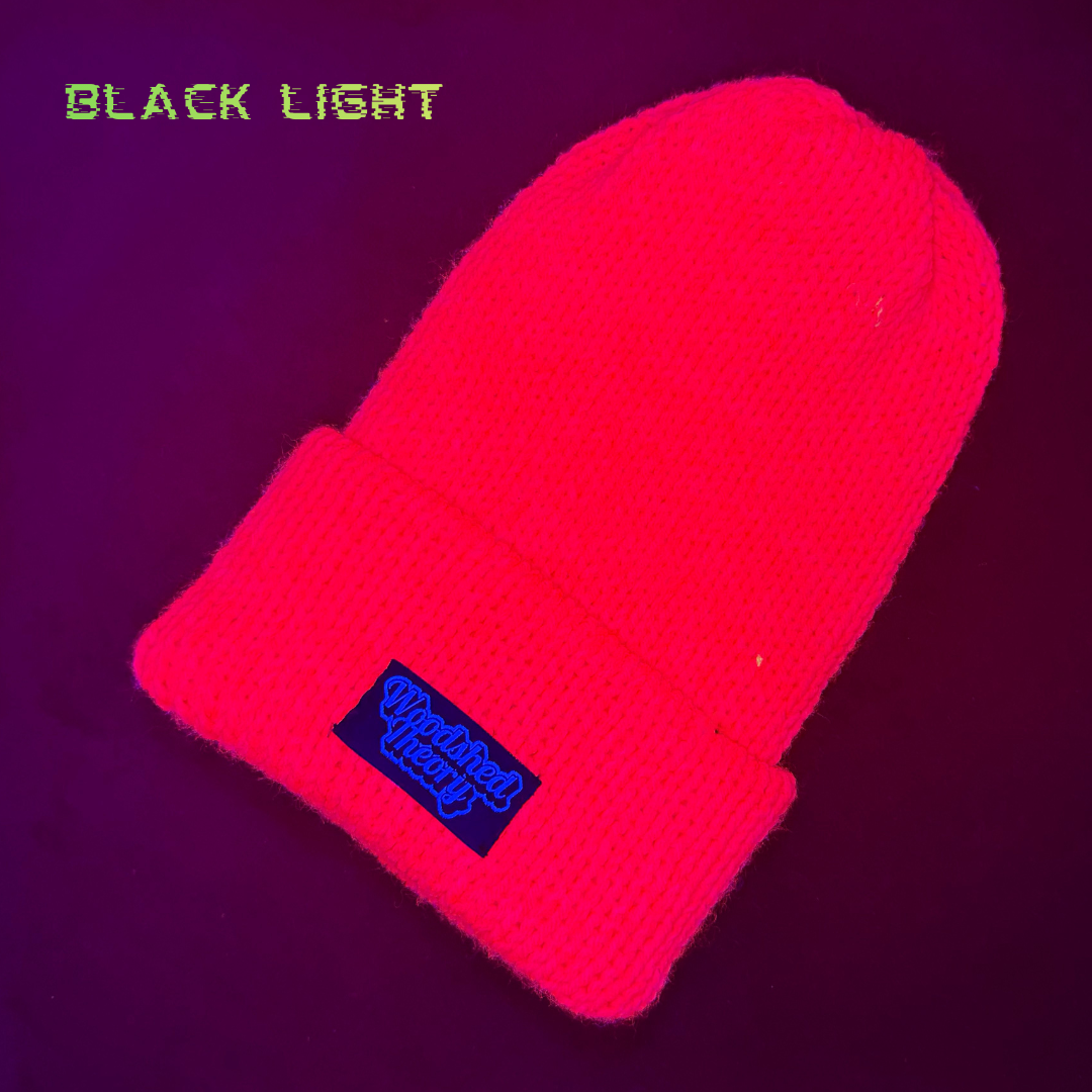 Neon Pink Logo Beanie uv blacklight