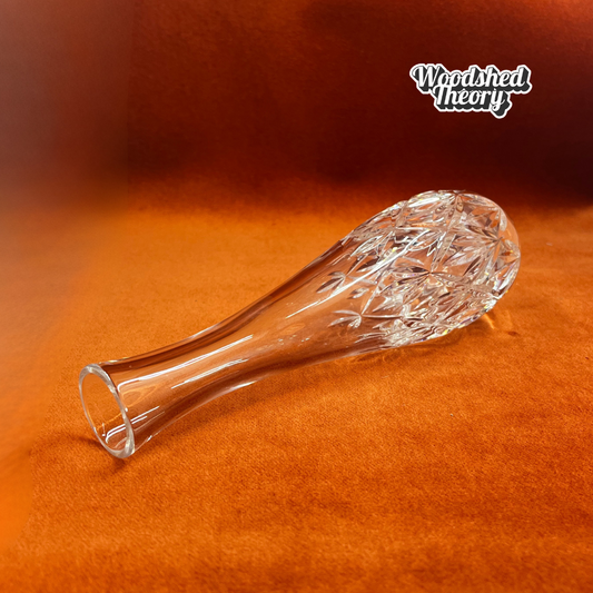 Tiffany & Co Sybil 8” cut lead crystal bud vase, vintage collectible Tiffany vase on side