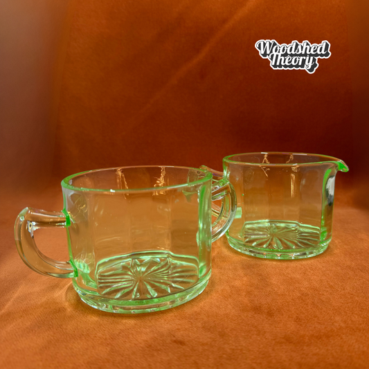 Vaseline Uranium Glass Cream and Sugar Bowl Set front