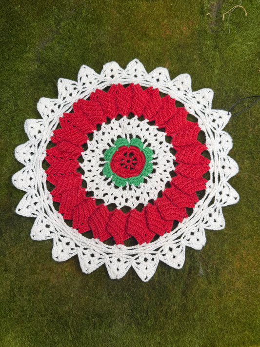 Vintage 12" Floral Doily (Red) back