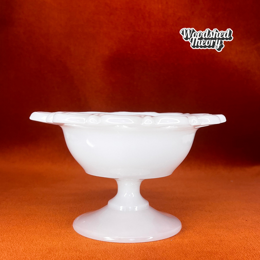 Vintage Anchor Hocking Old Colony open lace milk glass pedestal compote bowl