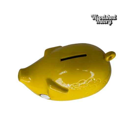 Vintage Japanese Yellow Piggy Bank with Floral Motif 1970s top down