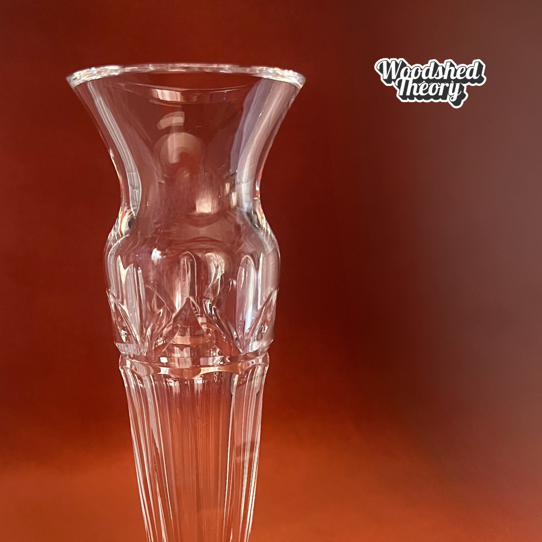 Vintage Waterford Crystal Bud Vase – Flared Opening, Tapered Stem, Elegant 8" close up detail