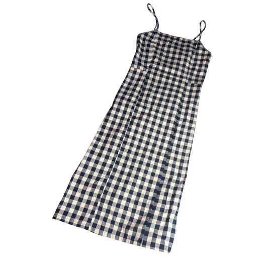 VINTAGE Handmade Dark Gingham Wiggle Dress - Size M