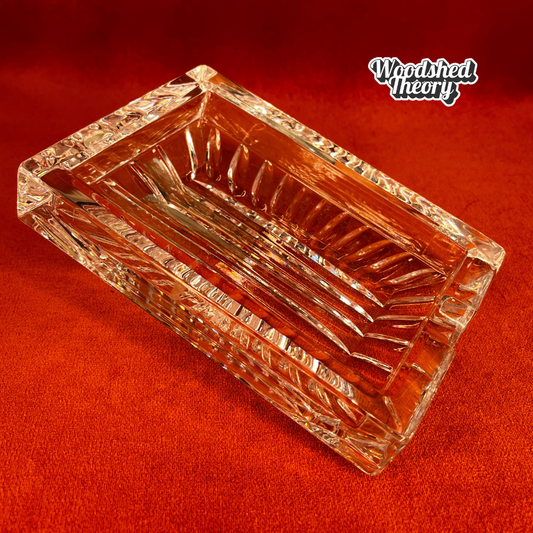 Vintage Miller Rogaska crystal ashtray with elegant cut glass design, usable as a ring dish or decorative catchall. side profile 