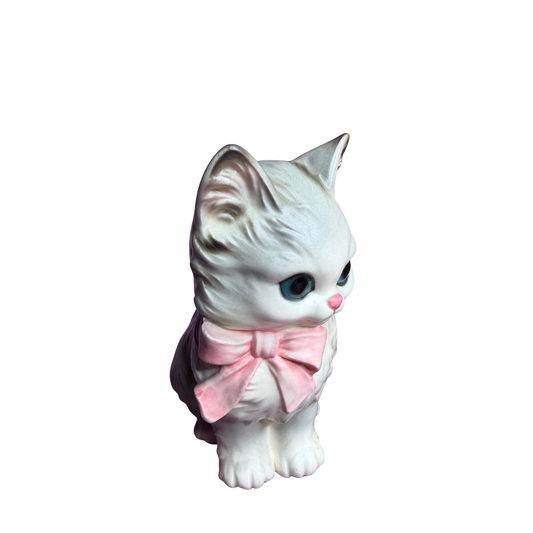 60s MCM Kitten with Pink Bow Figurine by Josef Originals