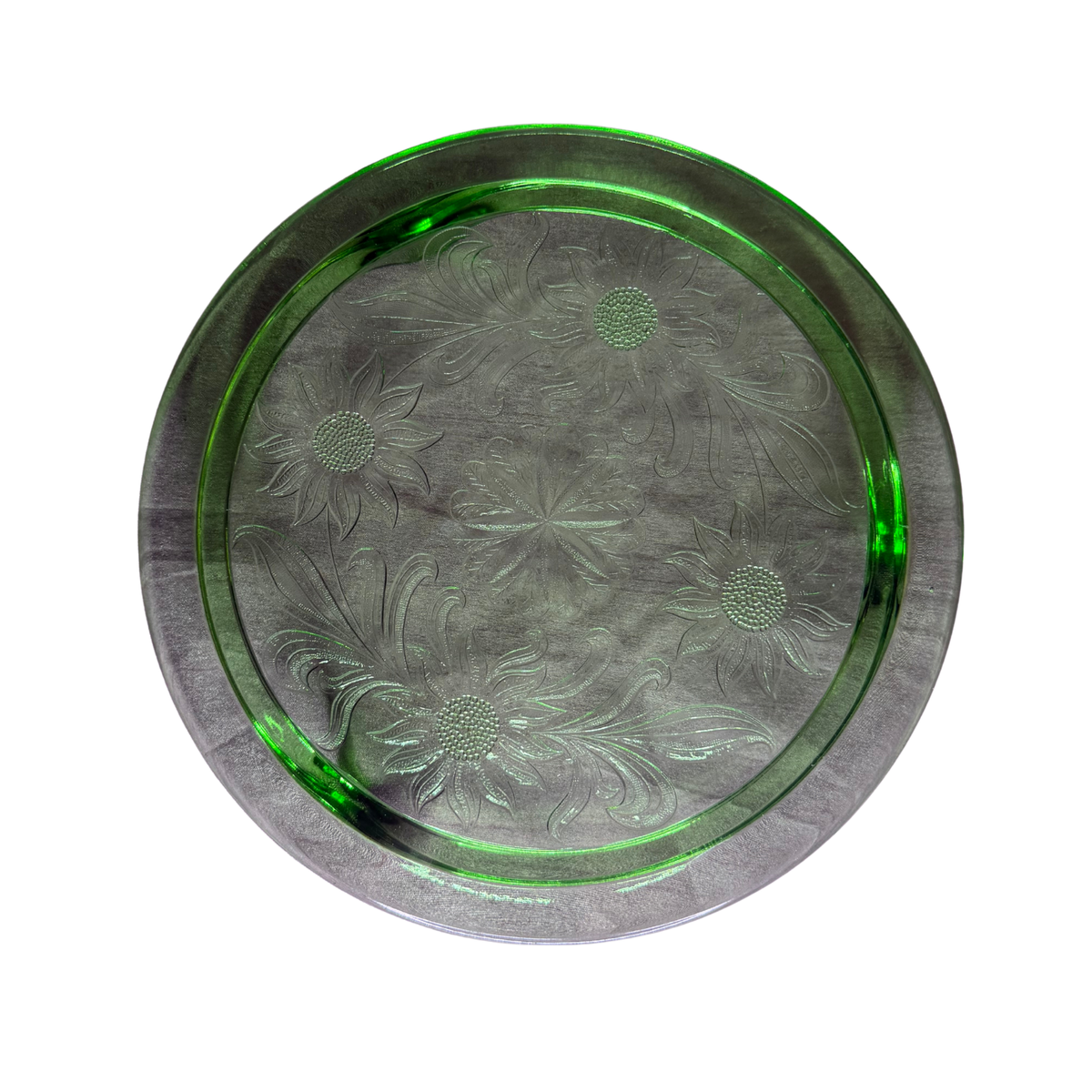 Uranium Jeanette Glass Cake Plate With Sunflower Pattern