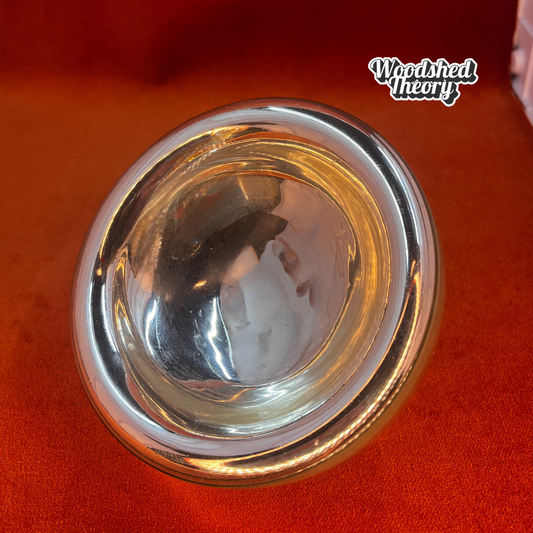 Silver mercury glass candy bowl with reflective finish, vintage mod serving dish made in India side