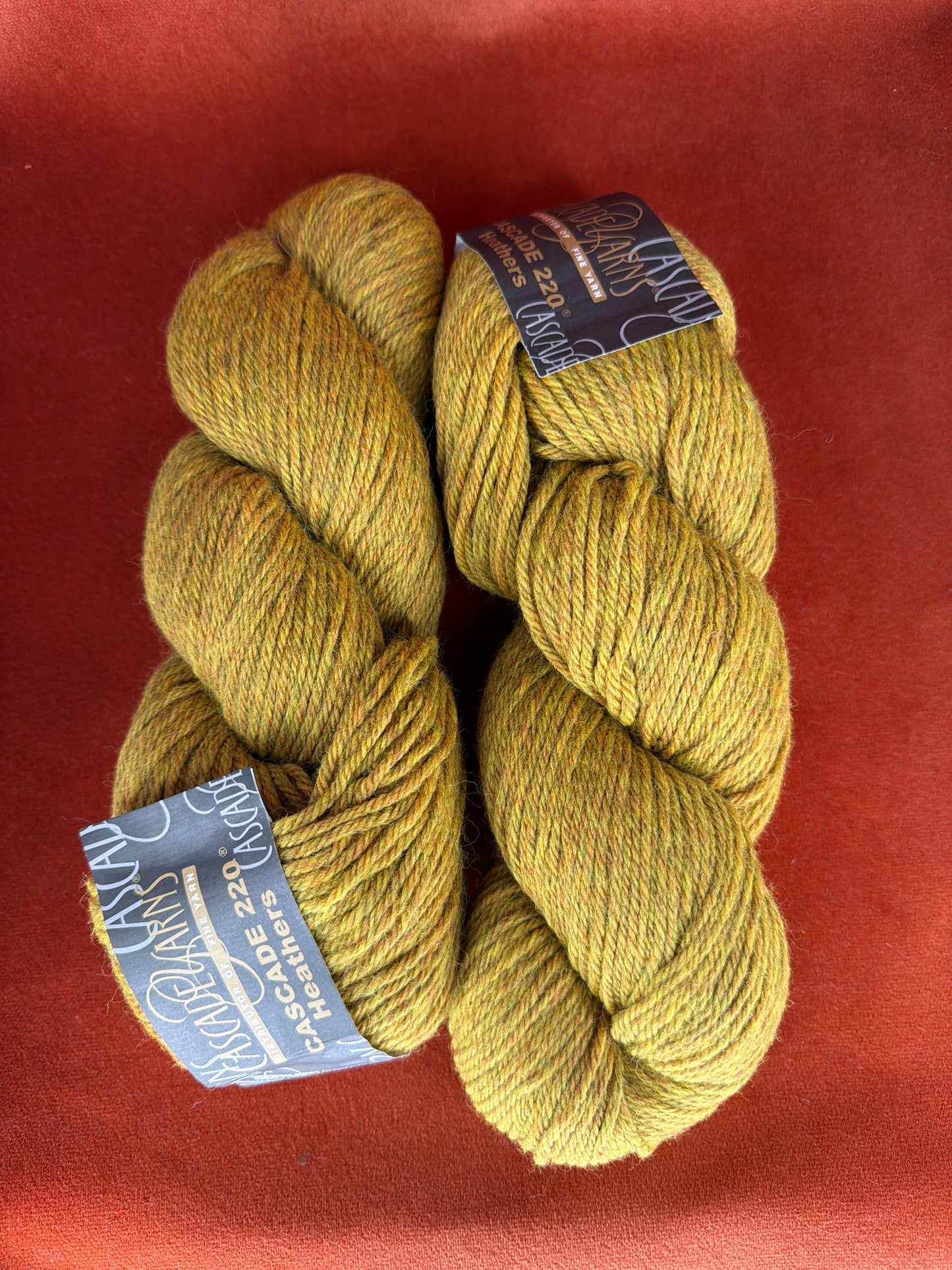 2 Hanks of Cascade Yarns 220 Heathers in Color 9564 Golden top down