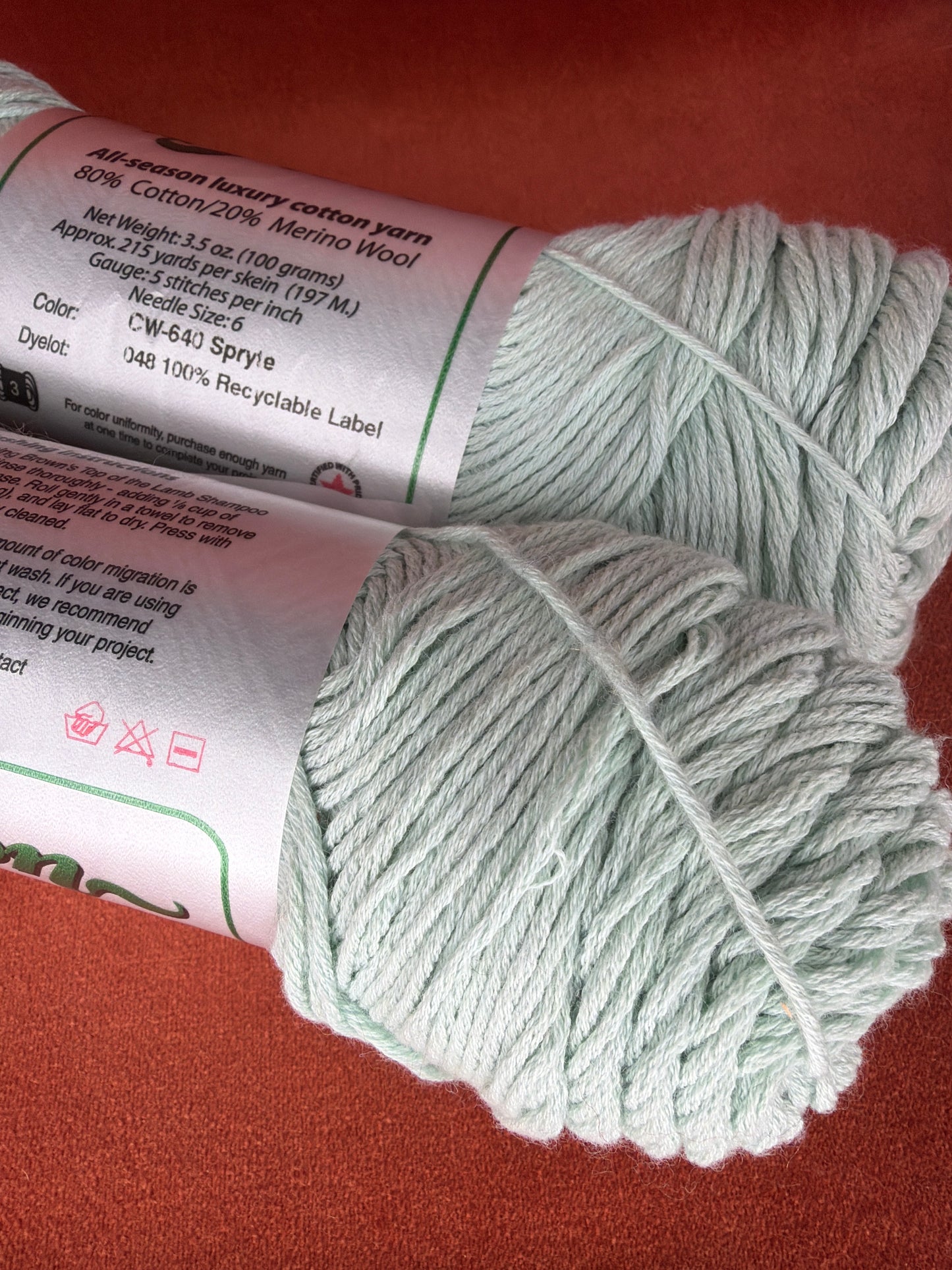 2 Skeins of Cotton Fleece in Color Spryte CW-640 close up 