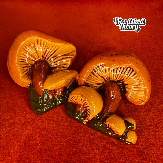 Two Fungis | 70's Ceramic Mushroom Wall Art (Set of two) *mended*
