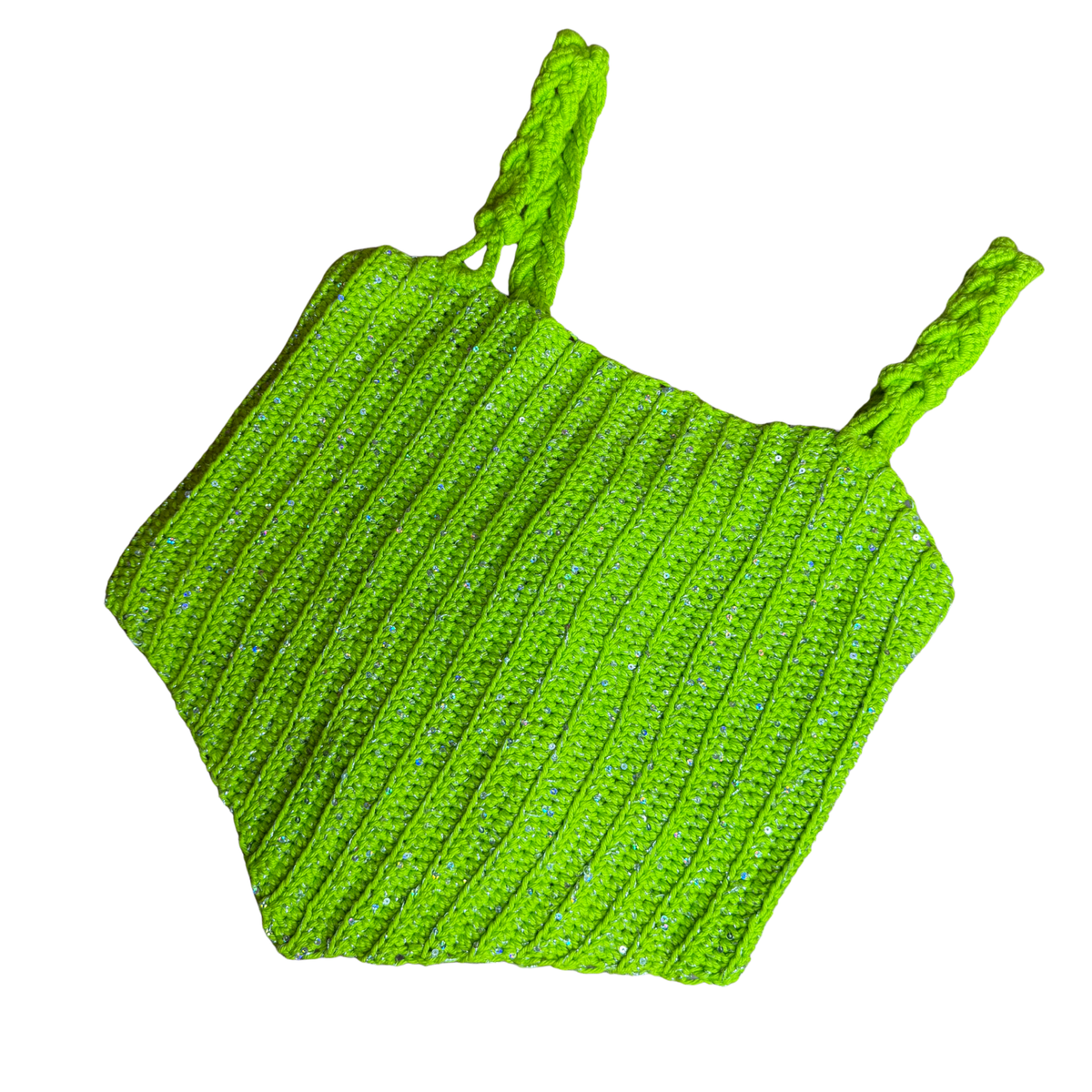 Lime Sparkle Lace-up Crochet Corset Style Top Size L