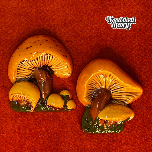 Two Fungis | 70's Ceramic Mushroom Wall Art (Set of two) *mended*