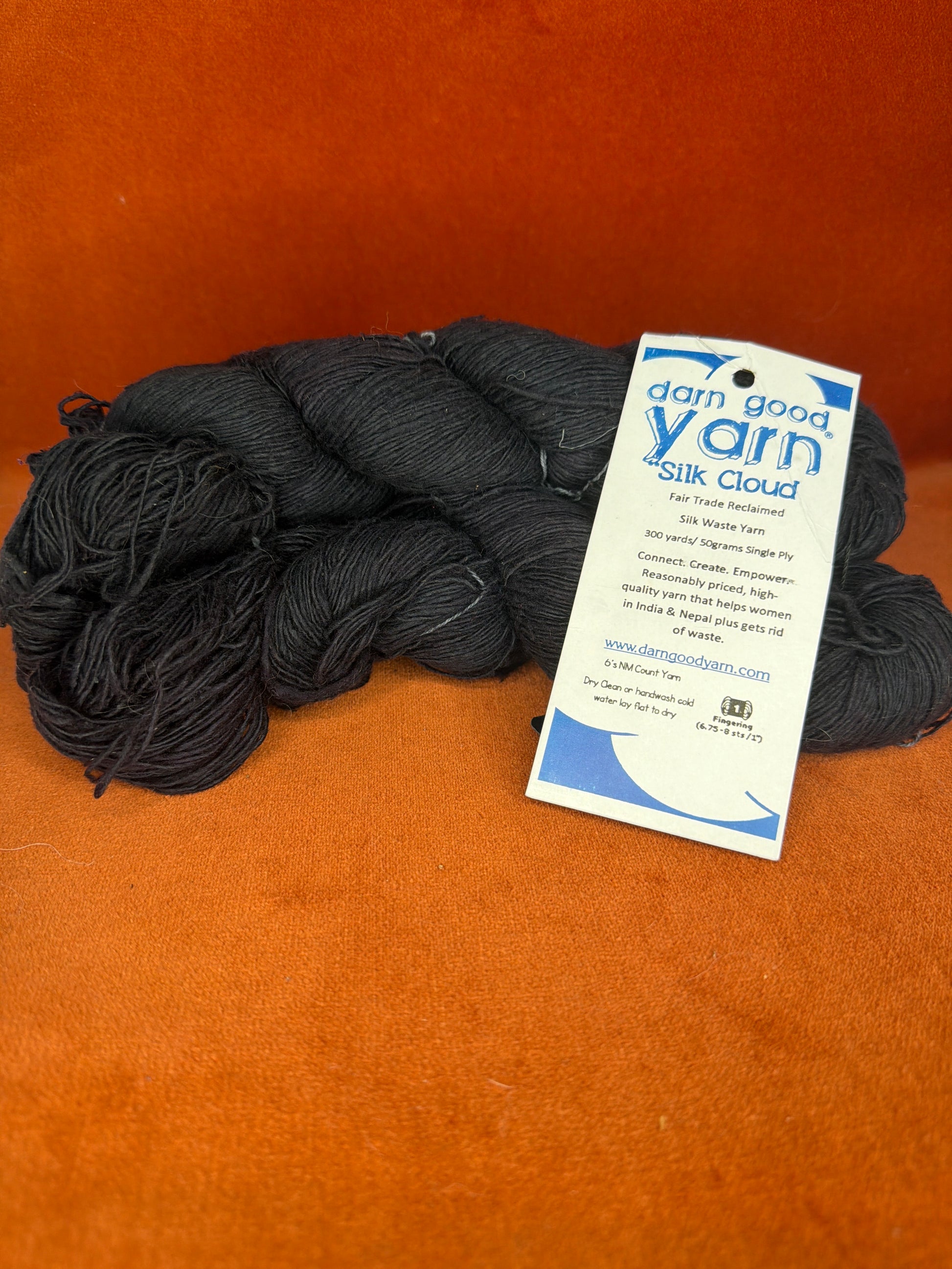3 Hanks Darn Good Yarn Silk Cloud Silk Waste Yarn in Black full