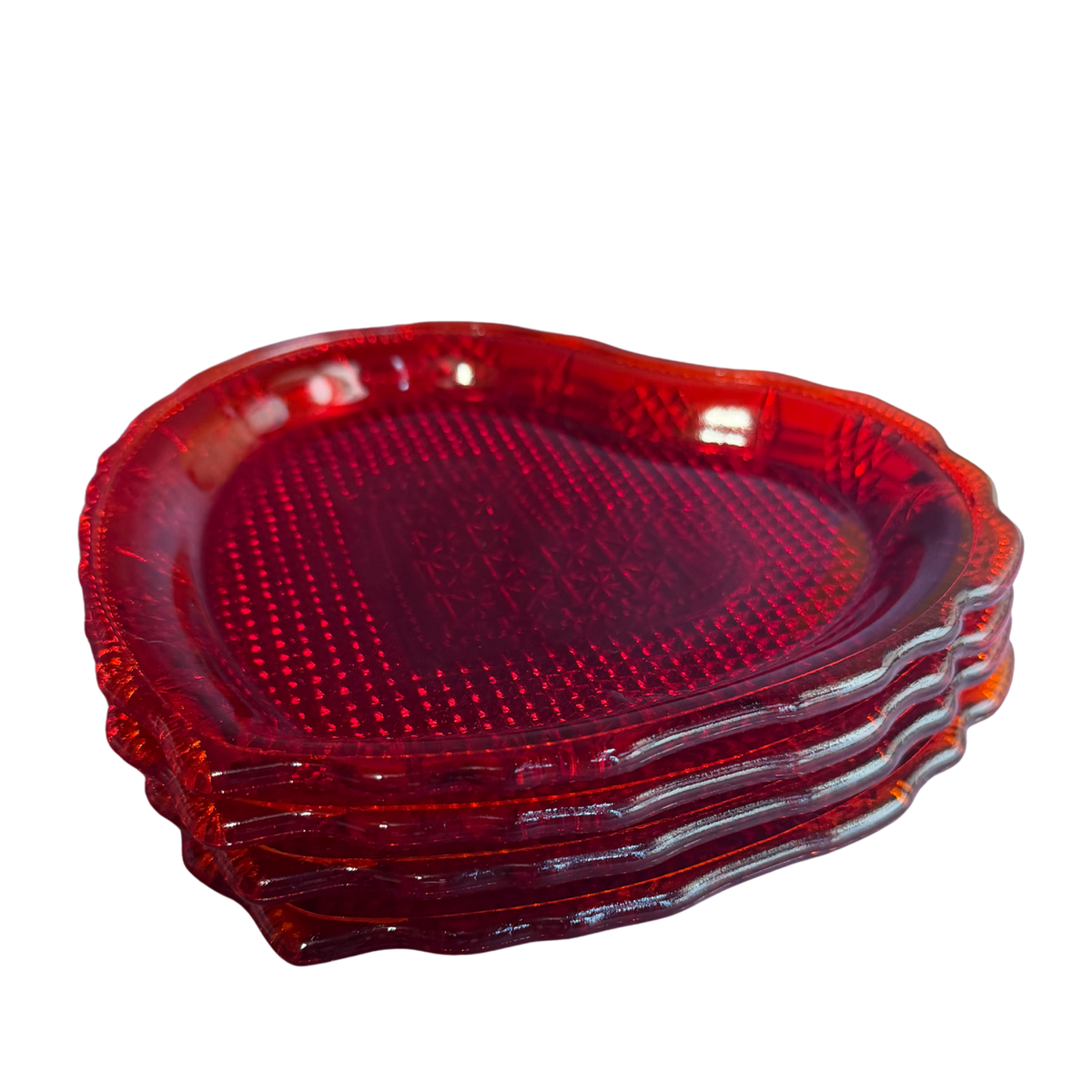 4 Avon Hearts and Diamonds Red Cadmium Heart Plates 