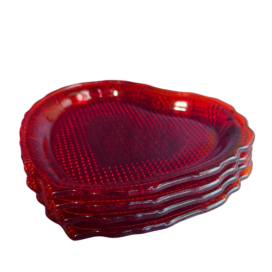 4 Avon Hearts and Diamonds Red Cadmium Heart Plates 