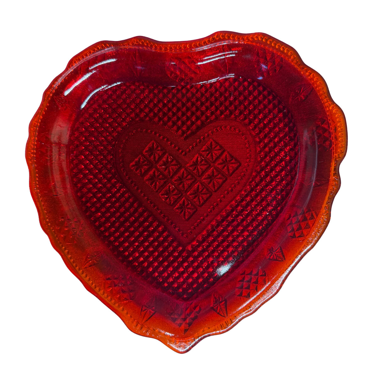 4 Avon Hearts and Diamonds Red Cadmium Heart Plates 