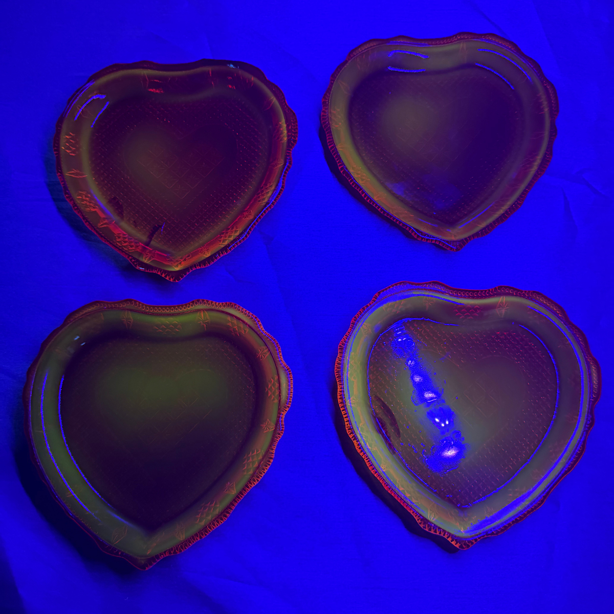 4 Avon Hearts and Diamonds Red Cadmium Heart Plates 
