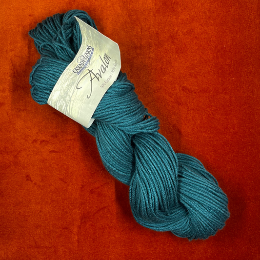 Cascade Avalon yarn in Teal (Color 31), 1 hank of aran weight cotton-acrylic blend yarn. top down