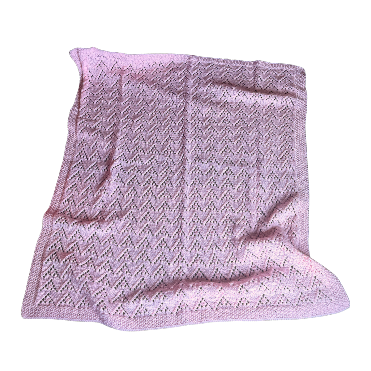 VINTAGE Hand-Knit Pink Hearts Baby Blanket 40"x40"