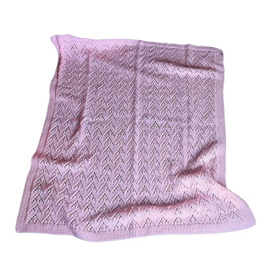 VINTAGE Hand-Knit Pink Hearts Baby Blanket 40"x40"