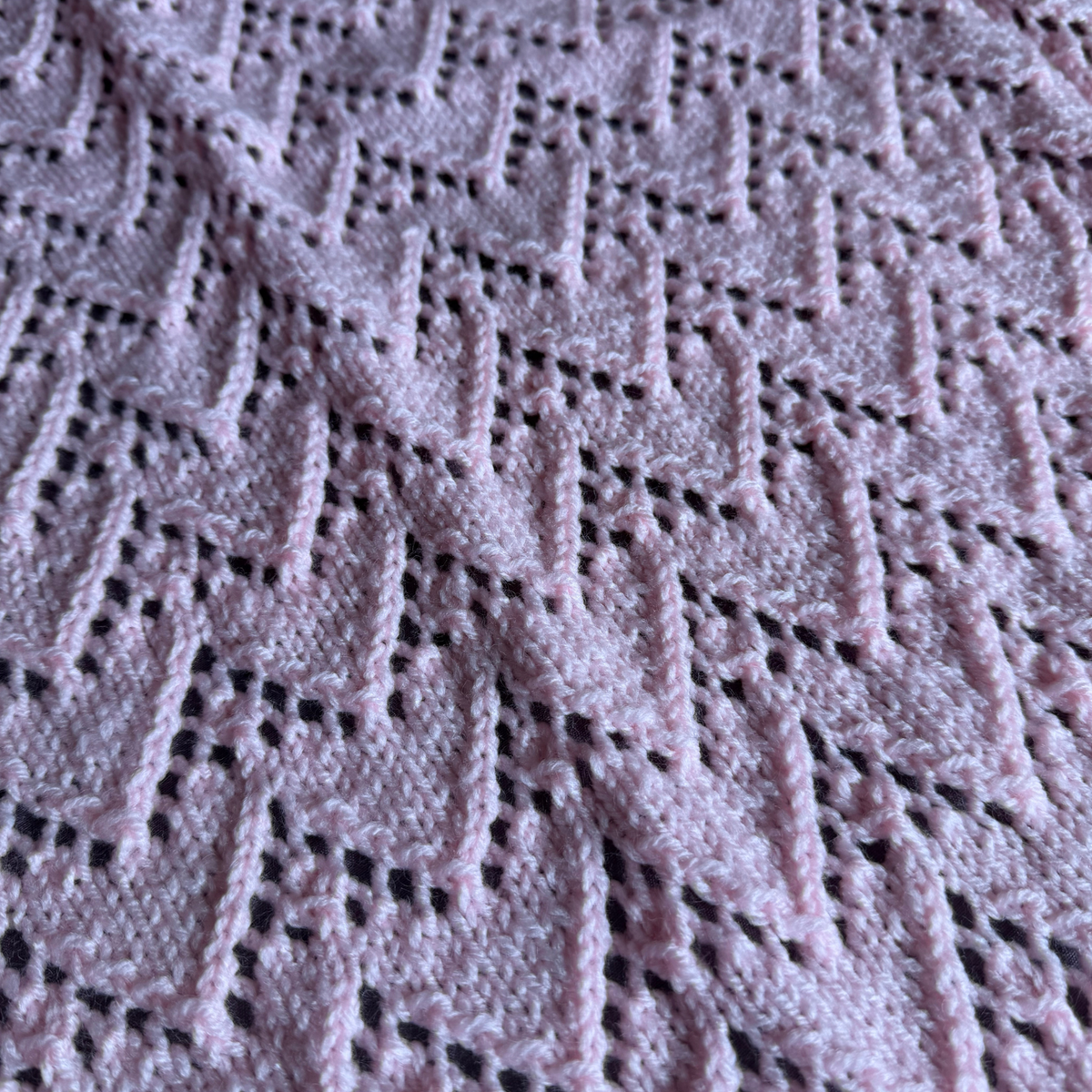 VINTAGE Hand-Knit Pink Hearts Baby Blanket 40"x40"