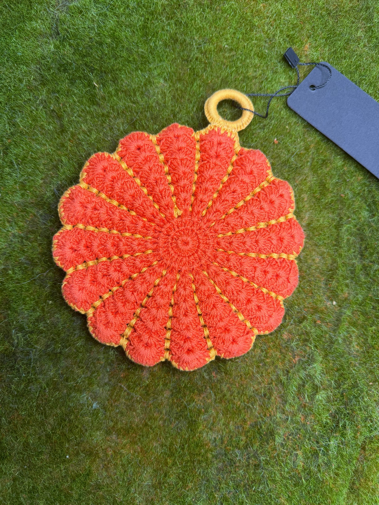 Vintage Crochet Pot Holder Orange Circle