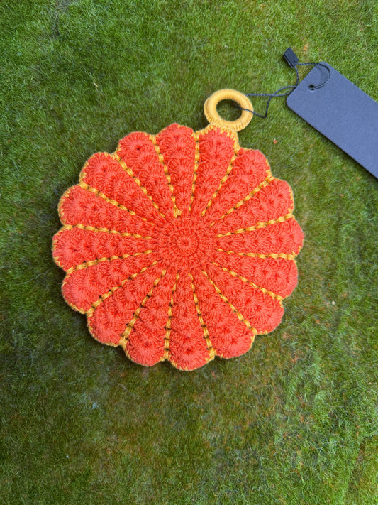 Vintage Crochet Pot Holder Orange Circle