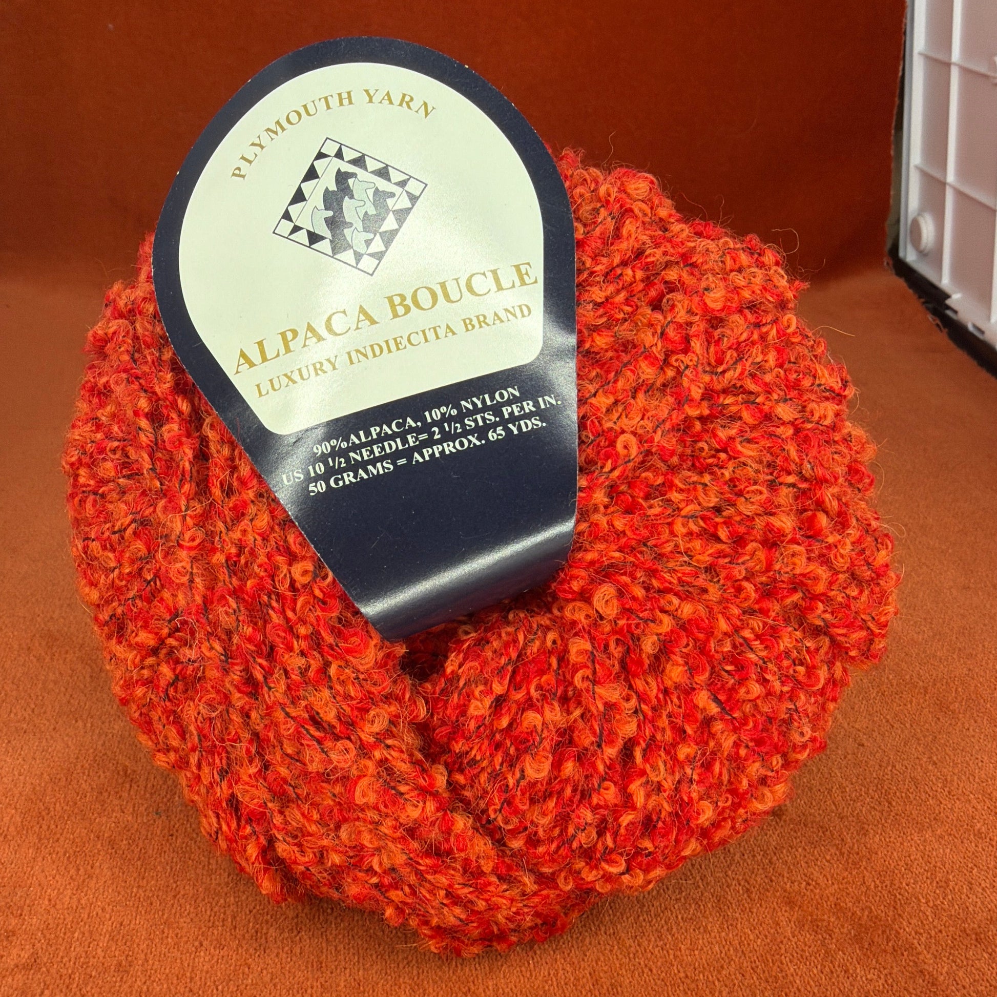 Alpaca Boucle Plymouth Yarn Col. 17 Red/Orange (2 Balls) front