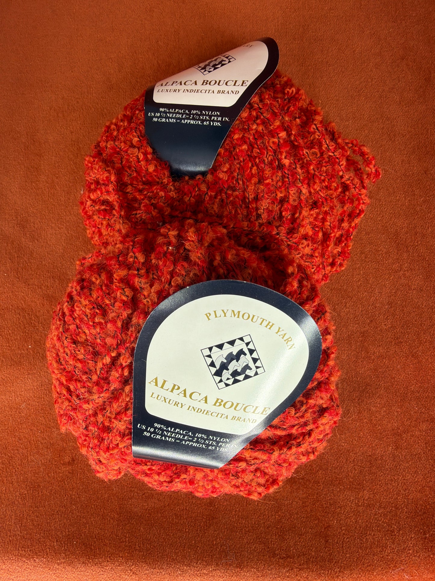 Alpaca Boucle Plymouth Yarn Col. 17 Red/Orange (2 Balls) top down