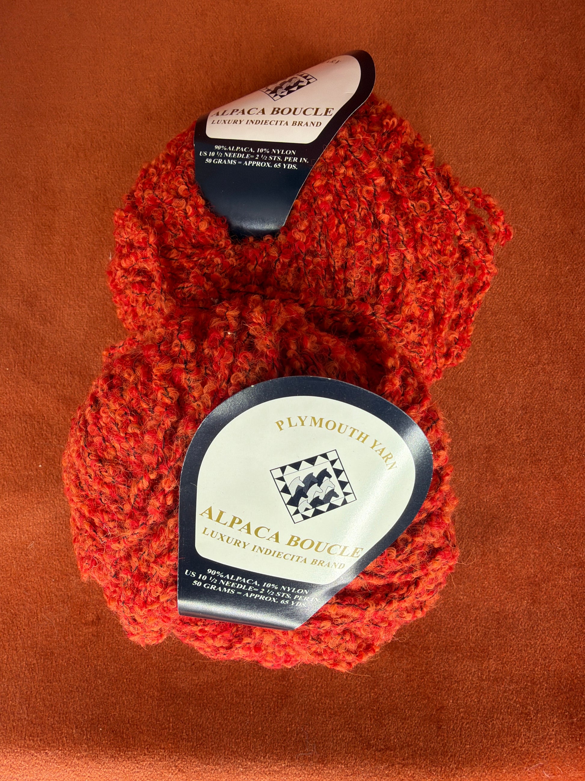 Alpaca Boucle Plymouth Yarn Col. 17 Red/Orange (2 Balls) top down