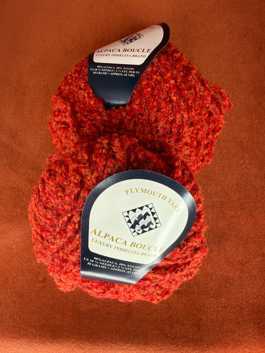 Alpaca Boucle Plymouth Yarn Col. 17 Red/Orange (2 Balls) top down