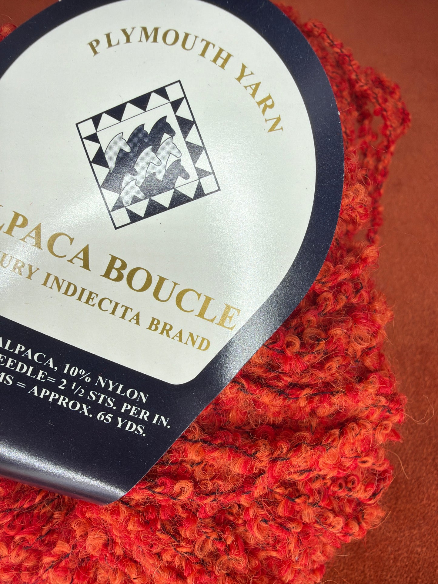 Alpaca Boucle Plymouth Yarn Col. 17 Red/Orange (2 Balls) close