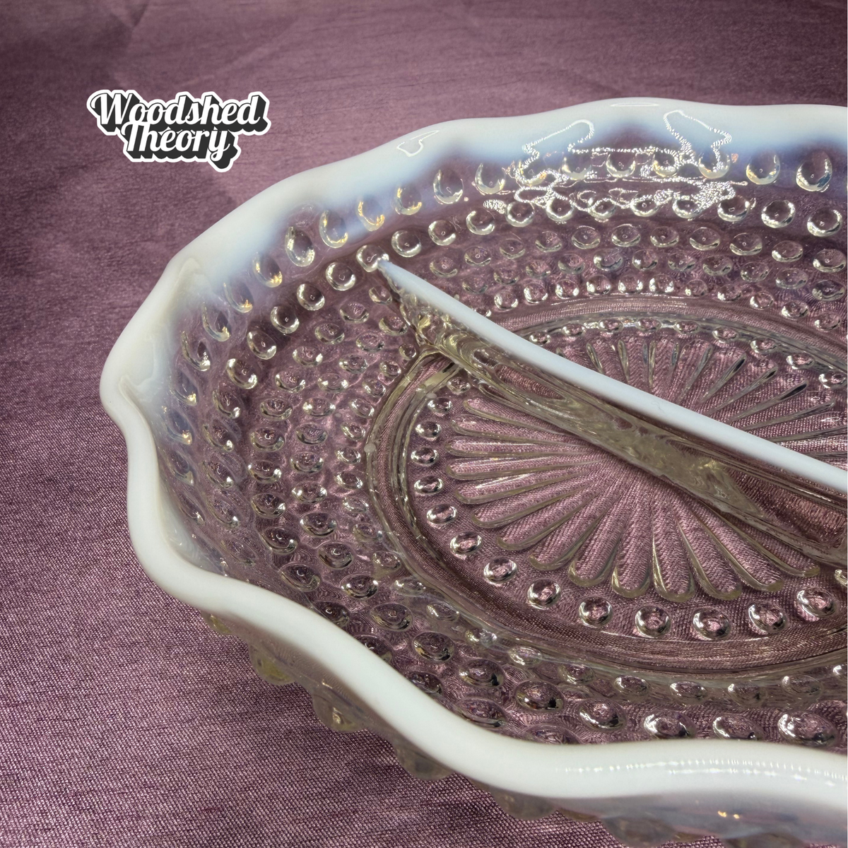 Anchor Hocking Moonstone Opalescent Hobnail Divided Dish/Bowl
