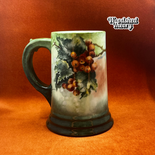 Antique Rosenthal Bavarian Beer Tankard – Hand Painted Red Currants, Early 20th Century left side 