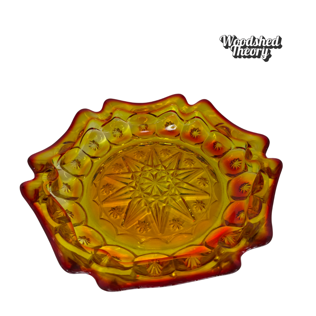 Cadmium Glass Amberina Ash Tray or Ring Dish LE Smith Moon and Stars side