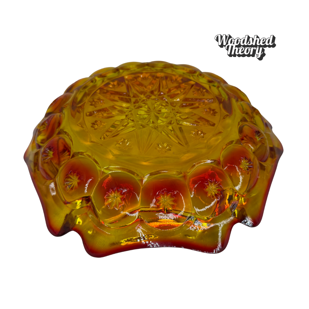 Cadmium Glass Amberina Ash Tray or Ring Dish LE Smith Moon and Stars bottom
