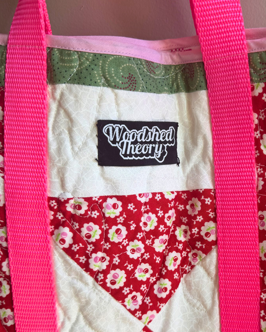 Red/Pink Cherries Quilted Tote Project Bag