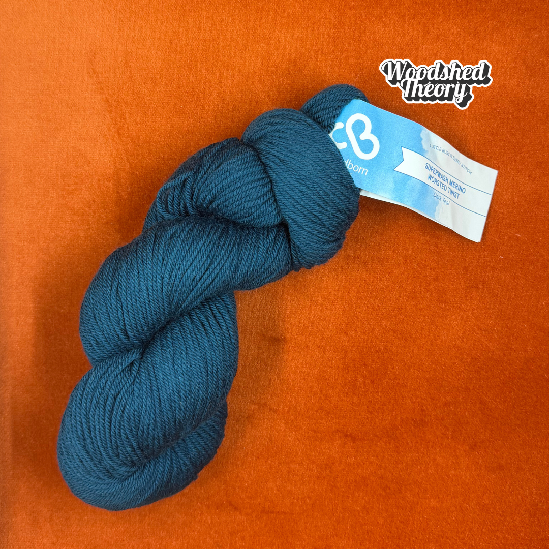 Cloudborn Fibers Superwash Merino Twist in Dark Teal - 1 Hank top down